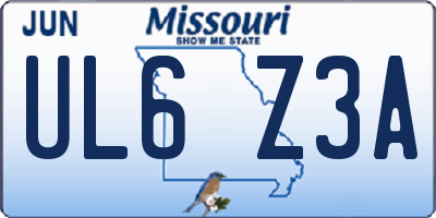 MO license plate UL6Z3A