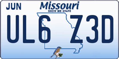 MO license plate UL6Z3D