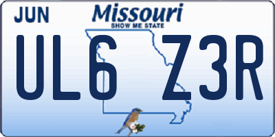 MO license plate UL6Z3R