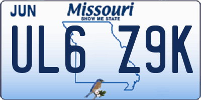MO license plate UL6Z9K