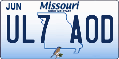 MO license plate UL7A0D