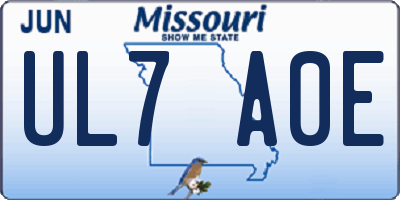 MO license plate UL7A0E