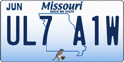 MO license plate UL7A1W