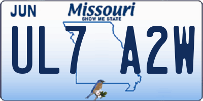 MO license plate UL7A2W