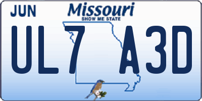 MO license plate UL7A3D