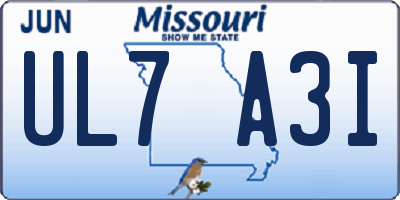 MO license plate UL7A3I