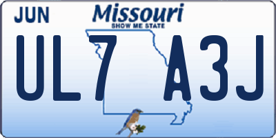 MO license plate UL7A3J