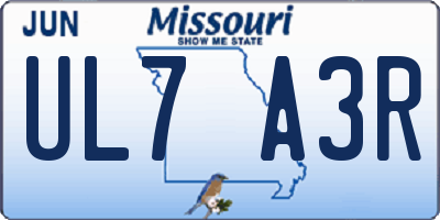 MO license plate UL7A3R