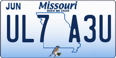 MO license plate UL7A3U