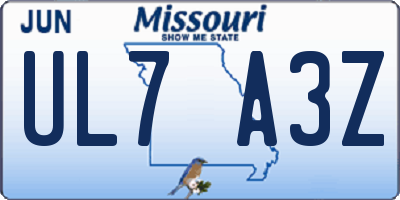 MO license plate UL7A3Z