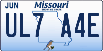 MO license plate UL7A4E