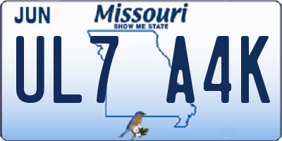 MO license plate UL7A4K