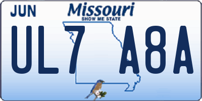 MO license plate UL7A8A