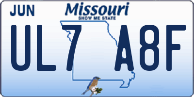 MO license plate UL7A8F