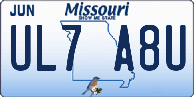 MO license plate UL7A8U