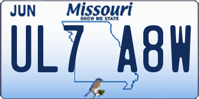 MO license plate UL7A8W