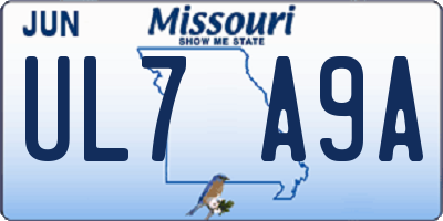 MO license plate UL7A9A