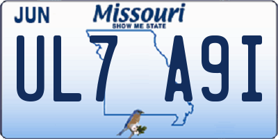 MO license plate UL7A9I