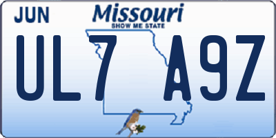 MO license plate UL7A9Z