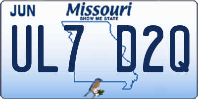 MO license plate UL7D2Q