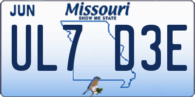 MO license plate UL7D3E