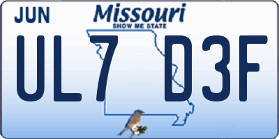 MO license plate UL7D3F