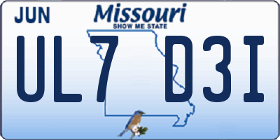 MO license plate UL7D3I