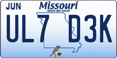 MO license plate UL7D3K