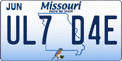 MO license plate UL7D4E