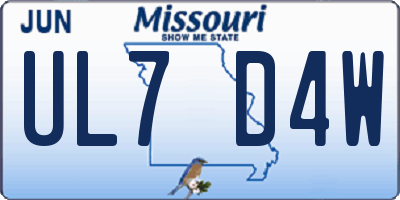MO license plate UL7D4W