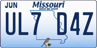 MO license plate UL7D4Z