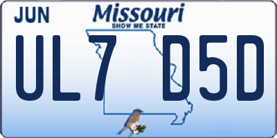 MO license plate UL7D5D