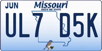 MO license plate UL7D5K
