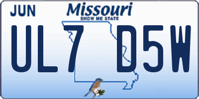 MO license plate UL7D5W