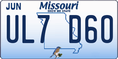 MO license plate UL7D6O