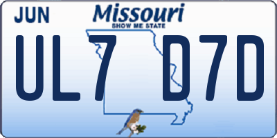 MO license plate UL7D7D