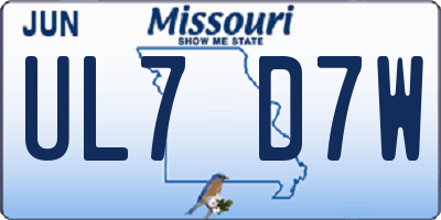 MO license plate UL7D7W