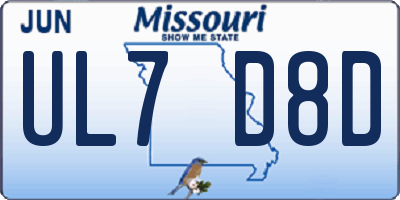 MO license plate UL7D8D