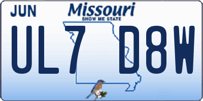 MO license plate UL7D8W
