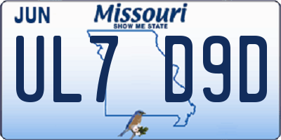 MO license plate UL7D9D