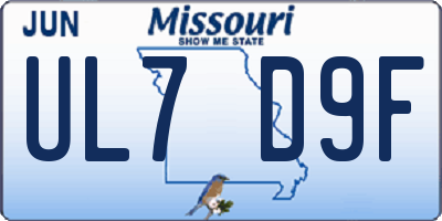 MO license plate UL7D9F