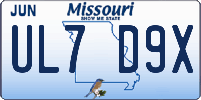 MO license plate UL7D9X