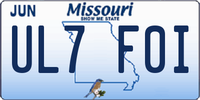 MO license plate UL7F0I