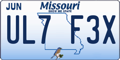 MO license plate UL7F3X