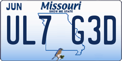 MO license plate UL7G3D