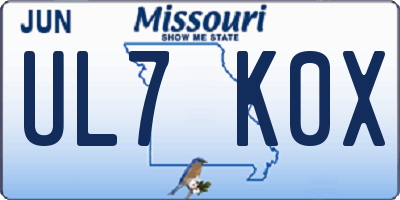 MO license plate UL7K0X