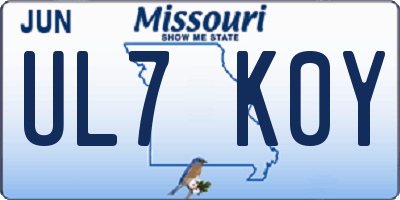 MO license plate UL7K0Y