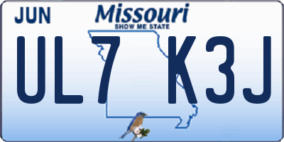 MO license plate UL7K3J