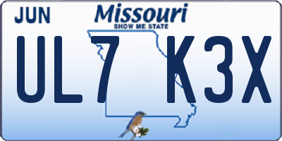 MO license plate UL7K3X