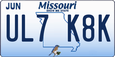 MO license plate UL7K8K
